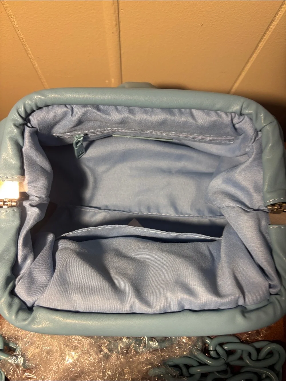 NWT Badgley Mischka Slouchy Cloud Clutch Bag with Chain Strap - Light Blue